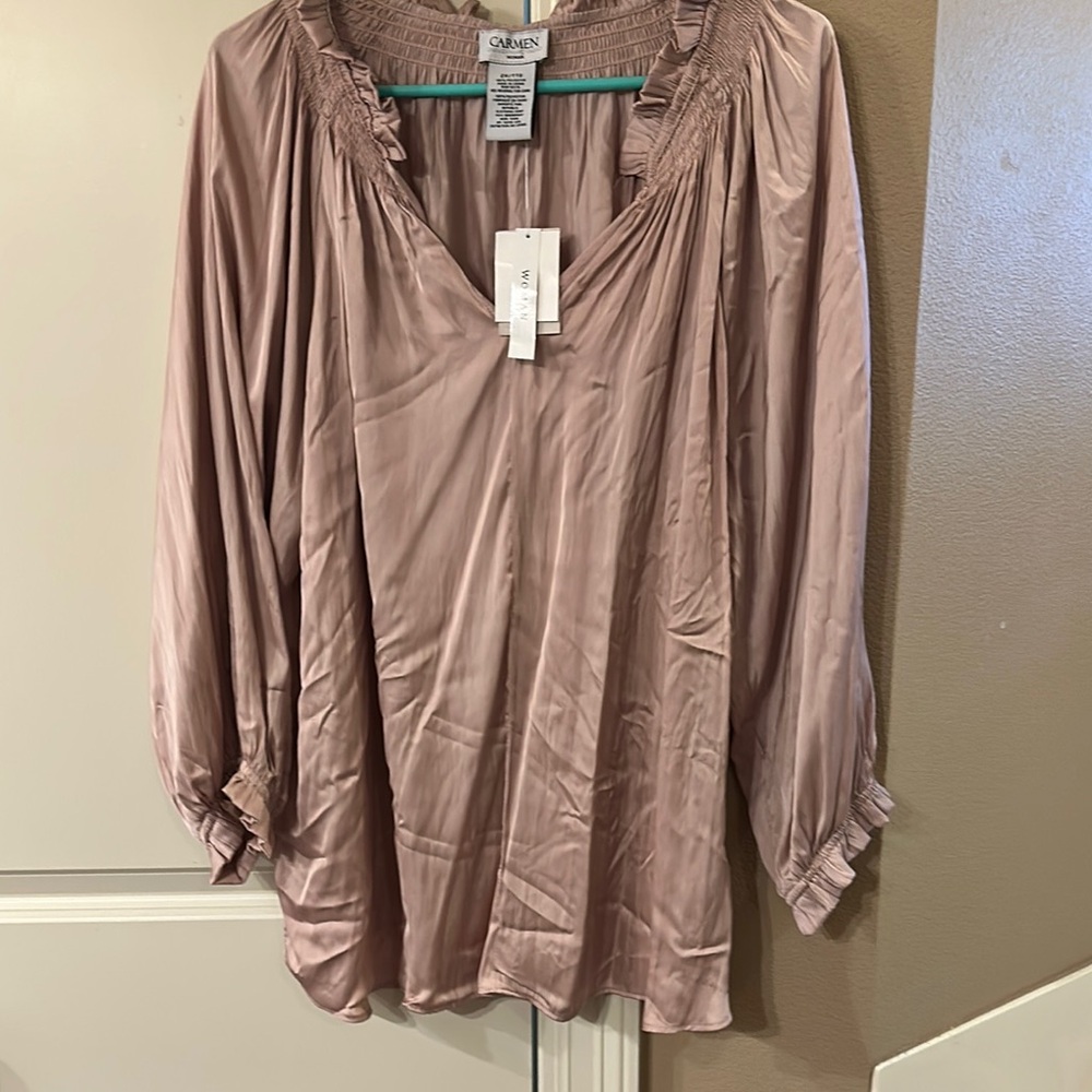 Carmen Marc Valvo Pink Bishop Sleeve Blouse